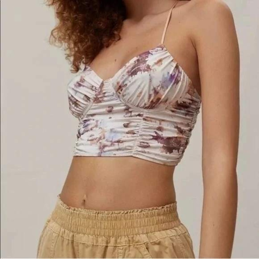 Out From Under Urban Outfitters Watercolor Ruched Bustier Crop Top Sz S Floral